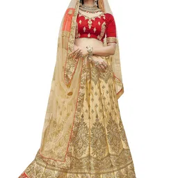 MANVAA Embroidered Satin Semi-Stitched Lehenga & Unstitched Blouse With Dupatta-image-93
