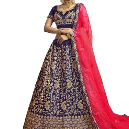 MANVAA Embroidered Satin Semi-Stitched Lehenga & Unstitched Blouse With Dupatta-picture-14