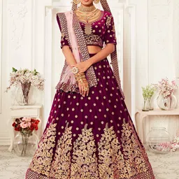 FABPIXEL Embroidered Sequinned Semi-Stitched Velvet Lehenga Choli With Dupatta-picture-13