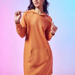Bewakoof Hooded Drop-Shoulder Sleeves Oversized Dress-image-11