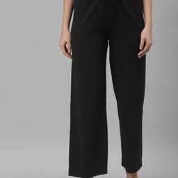 NEUDIS Women Black Solid Ribbed Lounge Pants-picture-29