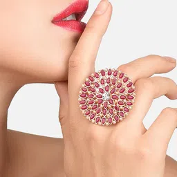 Zaveri Pearls Women Pink Floral Shaped Finger Ring-picture-1