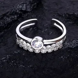 KARATCART Silver-Plated White Stone-Studded Adjustable Finger Ring-image-29