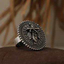 VENI Oxidized Silver-Plated Krishna Adjustable Finger Ring-picture-39
