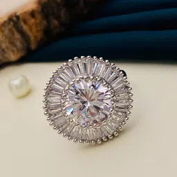Anouk Silver-Plated White American Diamond Studded Finger Ring-image-50