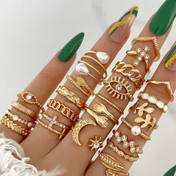 Jewels Galaxy Set Of 23 Gold-Plated Stone Studded Finger Ring-picture-46