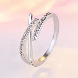 Jewels Galaxy Silver-Plated AD Studded Finger Ring-image-2