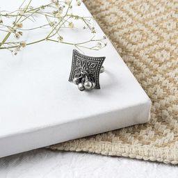 TEEJH Oxidised Silver-Plated Ghungroo Finger Ring-picture-25
