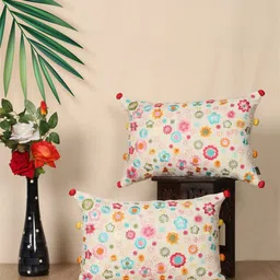 SHADES of LIFE 2 Pieces Cream-Coloured & Blue Embroidered Cotton Rectangle Cushion Covers-picture-20