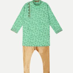 Pro-Ethic STYLE DEVELOPER Boys Green Ethnic Motifs Printed Angrakha Raw Silk Kurta with Pyjamas-picture-33