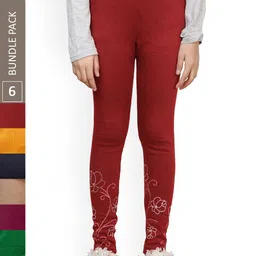 IndiWeaves Girls Pack Of 6 Woollen Ankle Length Leggings-image-54