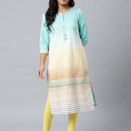 AURELIA Women Blue & White Striped Pure Cotton Kurta-picture-2