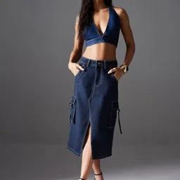 Miss Chase Women High Rise Straight Midi Denim Skirt-picture-33