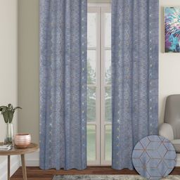 Cortina Grey & Gold-Toned 2 Pieces Geometric Velvet Room Darkening Door Curtains-picture-17