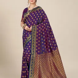 MS RETAIL Purple & Copper-Toned Woven Design Zari Silk Blend Kanjeevaram Saree-image-35
