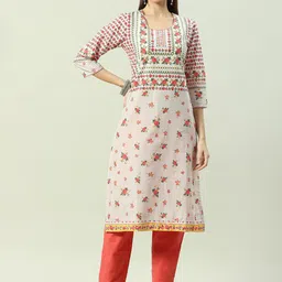 Biba Floral Printed Pure Cotton Straight Kurta-picture-10