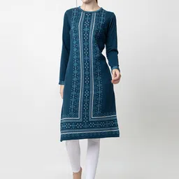 KEIKO Woven Design Round Neck Acrylic Regular Kurta-picture-32