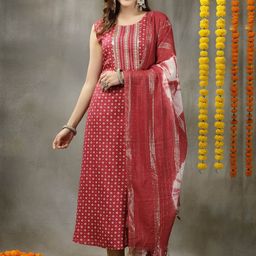 Stylum Ethnic Motifs Printed Sequinned Straight Kurta  with Dupatta-picture-9