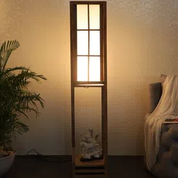sapphire Charles White Iron Shade Column Floor Lamp With Wood Base image 2