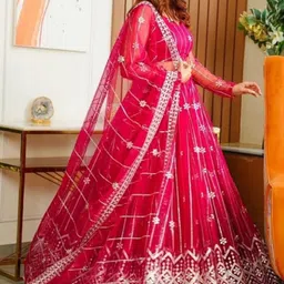 KALINI Embroidered Beads and Stones Semi-Stitched Lehenga & Unstitched Blouse With Dupatta-image-29
