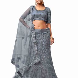 MANVAA Embroidered Thread Work Semi-Stitched Lehenga & Unstitched Blouse With Dupatta-picture-47