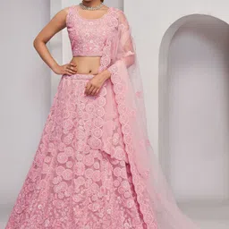 ODETTE Embroidered Sequinned Semi-Stitched Net Lehenga & Unstitched Blouse With Dupatta-picture-11