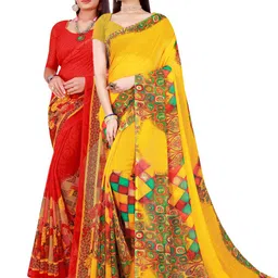 KALINI Red & Yellow Floral Pack of 2 Pure Georgette Saree-picture-20