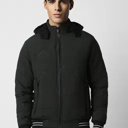 Van Heusen Flex Self Design Hooded Bomber Jacket-image-78