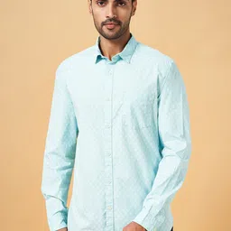 BYFORD by Pantaloons Men Blue Slim Fit Micro Checks Opaque Printed Casual Shirt-image-92