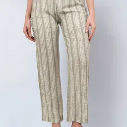 First Resort by Ramola Bachchan Women Smart Striped Mid-Rise Cotton Parallel Trousers-picture-33