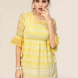 Winza Designer Yellow Geometric Print Empire Top image 1