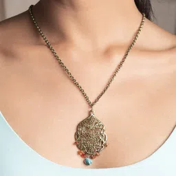 Rubans Voguish Gold-Toned & Orange Gold-Plated Handcrafted Antique Pendant Necklace-image-3