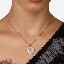 Zaveri Pearls Rose Gold-Plated Cubic Zirconia Studded Pendant with Chain-picture-27