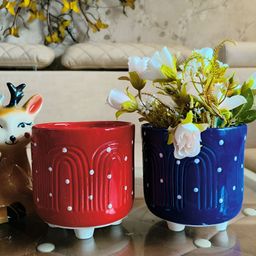 NIYARA Blue & Red 2 Pieces Textured Ceramic Planters-picture-5