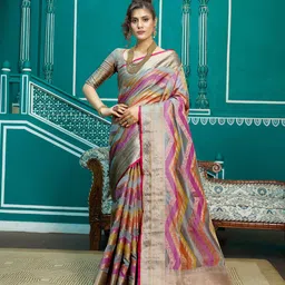 SWORNOF Geometric Woven Design Zari Organza Saree-picture-13