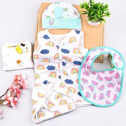 Moms Home Pack Of 7 Infant Kids Organic Muslin Cotton Baby Apparel Gift Set-picture-28