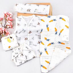Moms Home Pack Of 5 Infant Kids Organic Muslin Cotton Baby Apparel Gift Set-picture-42