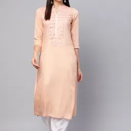 Idalia Women Peach-Coloured & White Yoke Design Kurta with Palazzos-image-14