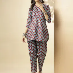 KALINI Floral Printed V-Neck Three-Quarter Sleeves Printed Tunic & Trousers-picture-10