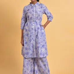 W Floral Printed Pure Cotton Kurta with Palazzos image 2