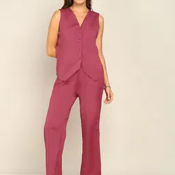 Fashfun Sleeveless V Neck Shirt With Trouser-image-40