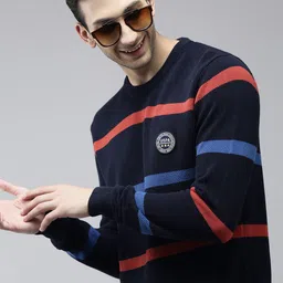 U S Polo Assn Men Navy Blue & Red Striped Pullover Sweater-image-20