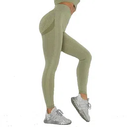 frackson Green Skinny Fit Yoga Pants Gym Wear Leggings Ankle Length Workout Active Wear | Stretchable Workout Tights | High Rise Sports Fitness For Girls & Women- Nylon Fiber & Spandix-2024 (Medium) image 4