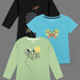 HELLCAT Girls Multicoloured 3 Printed Bio Finish T-shirt-picture-26