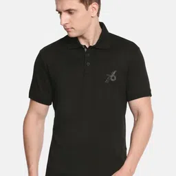 Jockey Men Black Solid Regular Fit Polo Pure Cotton T-shirt image 1