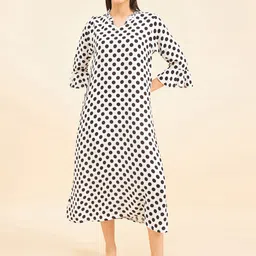 Sweet Dreams White Polka Dots Printed Midi Nightdress-image-24