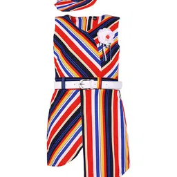Wish Karo Girls Red & Navy Blue Striped Sheath Dress-image-10