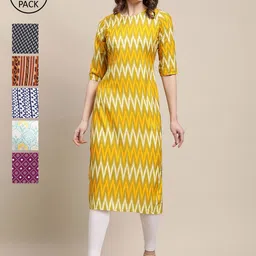 7Threads Women Pack of 6 Geometric Printed Crepe Kurta-image-35
