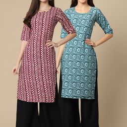 7threads 1 Stop Fashion Pack of 2 Geometric Printed Crepe Kurtas-picture-5