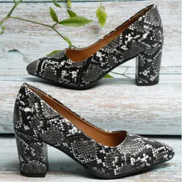 Bruno Manetti Black Animal Skin Print PU Block Pump Heels-picture-0
